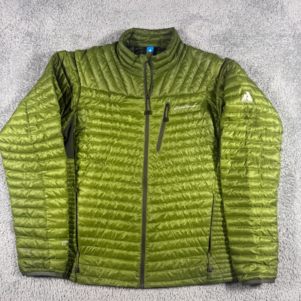 Eddie Bauer First Ascent Jacket Mens Medium Green StormDown 800 Puffer Pockets